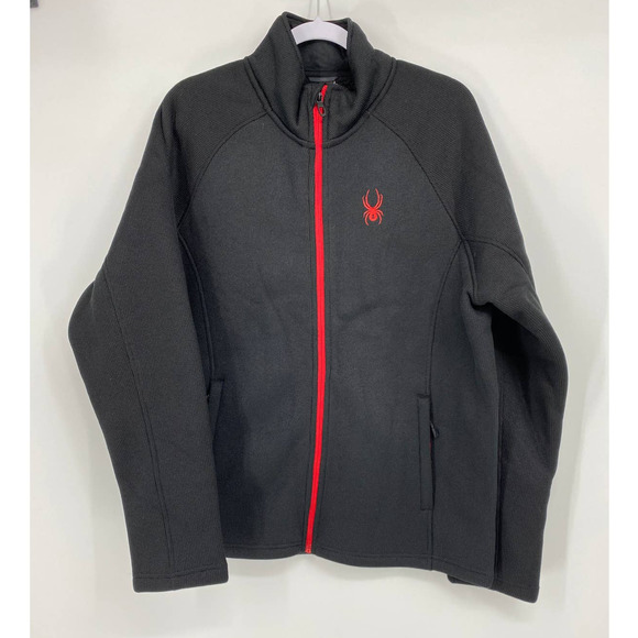 Spyder Mens Black Red Stellar Jacket Sherpa Lined Bonded Fleece NEW Small - Picture 2 of 11